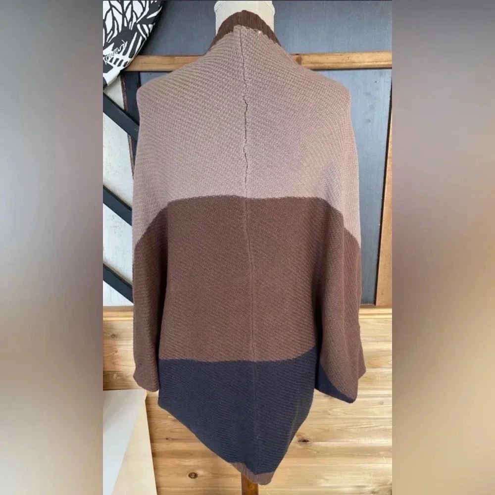 Sand/blue/brown Colorblock Dolman Sleeve Cocoon Cardigan one size shall